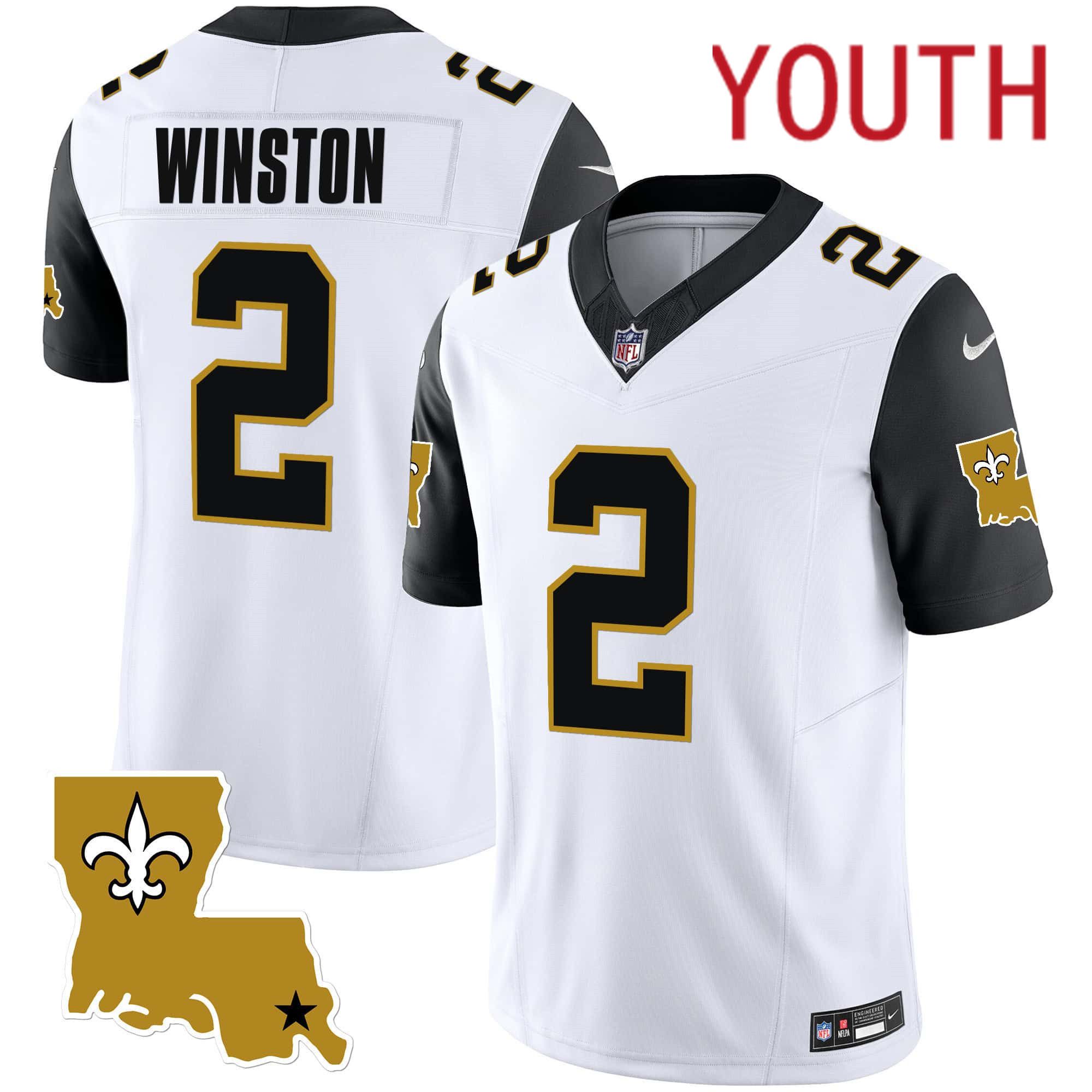 Youth New Orleans Saints #2 Winston White 2024 Nike 1987 Legacy Vapor Limited NFL Jersey style 2